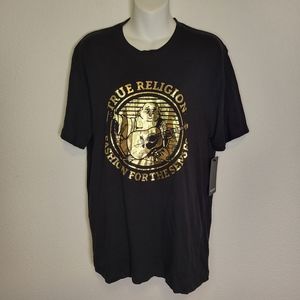 NWT True Religion Black Short Sleeve Gold Foil Tee size Medium